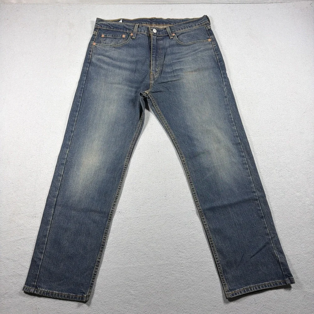 Levis 505 Jeans Mens 36x30 Blue Medium Wash Straight Regular Stretch Denim